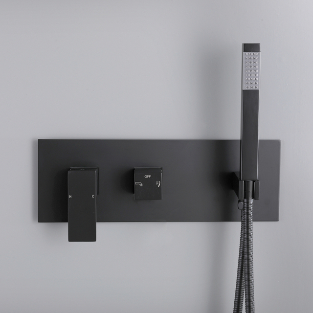 مربع أسود الحمام الحائط شلال صنبور 2-وظائف أخفى حمام ومجموعات صنبور الدش