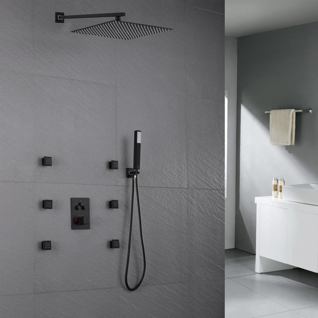 الحديث 304 الفولاذ المقاوم للصدأ الحمام الأسود 3-وظيفة أخفى خلاط دش ثرموستاتي