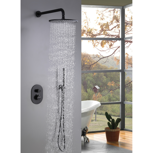 مجموعة خلاط دش ثرموستاتي مخفي باللون الأسود للحمام من الفولاذ المقاوم للصدأ