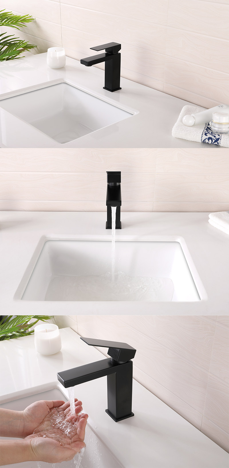 مربع ماتي الأسود الفولاذ المقاوم للصدأ بالوعة الحنفية 