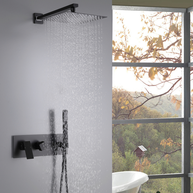 مجموعة صنبور الدش المخفي للحمام باللون الأسود من الفولاذ المقاوم للصدأ 304 والتي تُثبت على الحائط