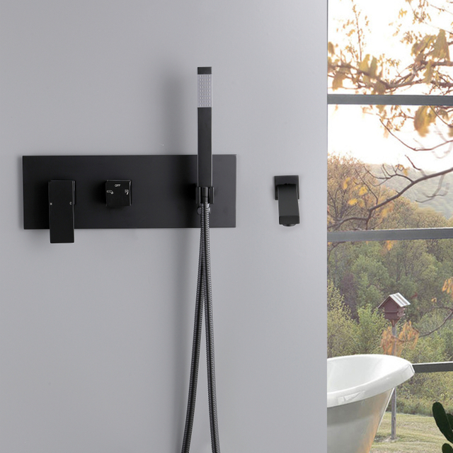 304 الفولاذ المقاوم للصدأ مربع أسود الحائط الحمام أخفى حمام ومجموعات صنبور الدش