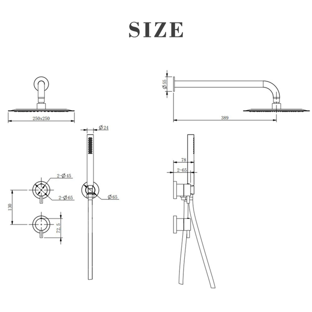 304 طقم دش مثبت على الحائط من الفولاذ المقاوم للصدأ باللون الأسود