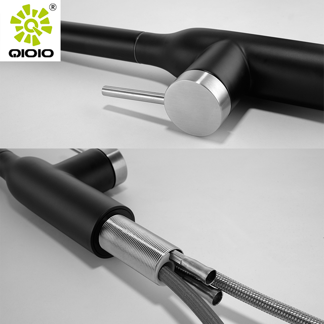 304 الفولاذ المقاوم للصدأ الحديث الأسود الساخنة والباردة المختلطة سحب صنبور المطبخ بالوعة