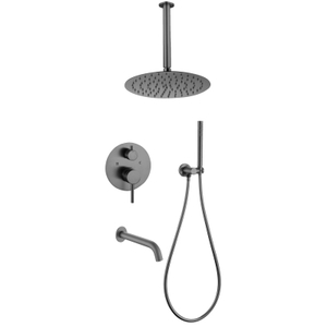 مجموعة دش رأس مخفي للحمام مثبت على الحائط باللون الرمادي