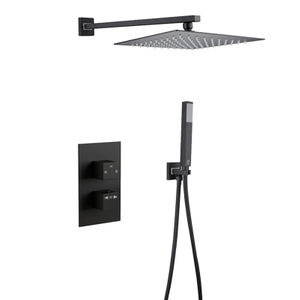 مجموعة دش ثرموستاتي للحمام باللون الأسود من الفولاذ المقاوم للصدأ 304 مربعة