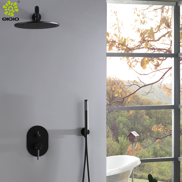 الحائط المخفية المصقول النيكل مات الأسود 304 الفولاذ المقاوم للصدأ مجموعة خلاط دش الحمام الأمطار