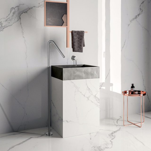 الحديث 304 الفولاذ المقاوم للصدأ ماتي الأسود أرضية الحمام نوع مقبض حوض صنبور واحد