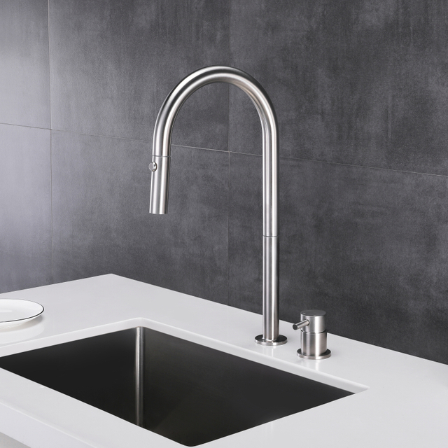 304 الفولاذ المقاوم للصدأ مقبض منفصل أسود سحب الحنفيات بالوعة المطبخ