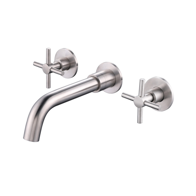 304 الفولاذ المقاوم للصدأ ماتي الأسود جدار جبل حوض الحمام صنبور مقبض مزدوج 