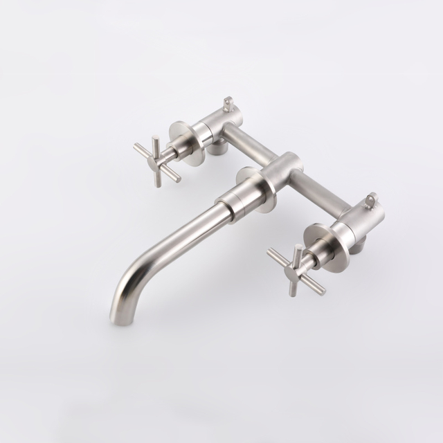 304 الفولاذ المقاوم للصدأ النحاس ارتفع الذهب جدار جبل حوض للحمام صنبور مقبض مزدوج 