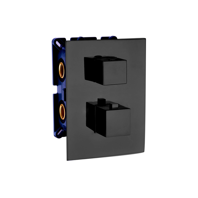 مجموعة دش ثرموستاتي للحمام باللون الأسود من الفولاذ المقاوم للصدأ 304 مربعة