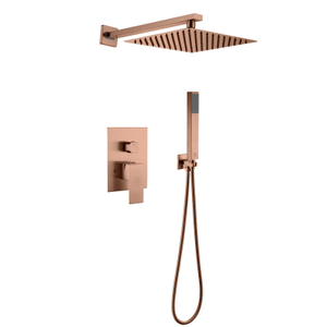 304 خلاط من الفولاذ المقاوم للصدأ باللون الذهبي الوردي مربع ساخن وبارد في مجموعة دش حمام مخفية مثبتة على الحائط 