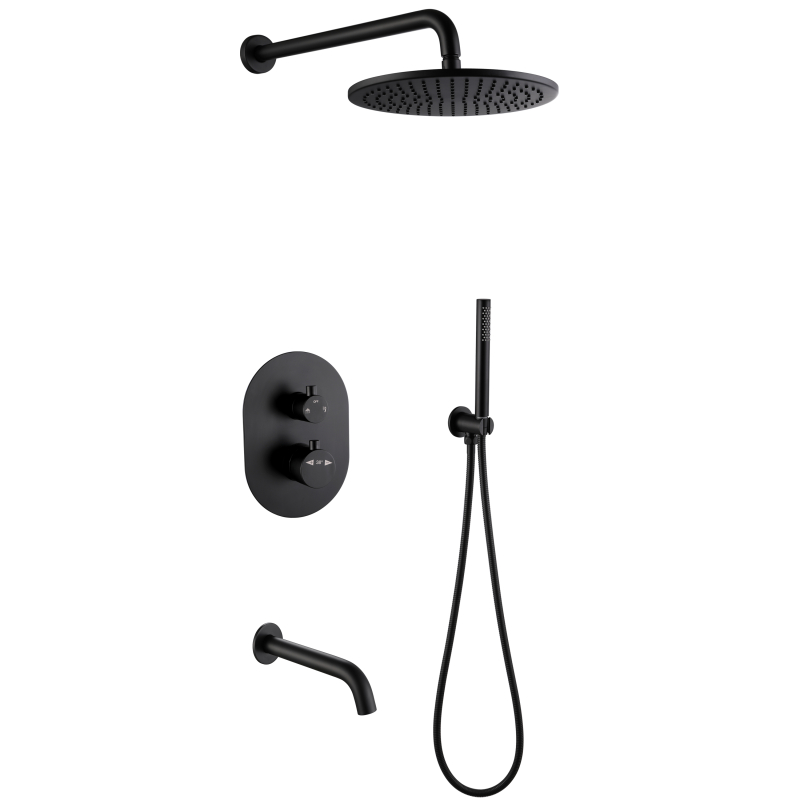 خلاط دش ثرموستاتي للحمام من الفولاذ المقاوم للصدأ 304 باللون الأسود غير اللامع