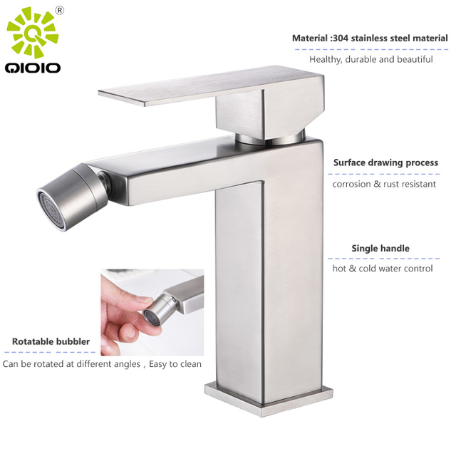 304 الفولاذ المقاوم للصدأ نحى مربع صنبور بيديت خالية من الرصاص الساخنة الباردة المختلطة حوض الحمام صنبور