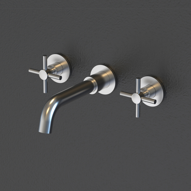 304 الفولاذ المقاوم للصدأ نحي النيكل جدار جبل حوض الحمام صنبور مقبض مزدوج 