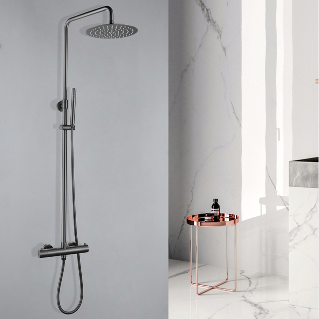 الأبيض الحديث 304 الفولاذ المقاوم للصدأ بندقية الأسود الحمام دش ثرموستاتي خلاط مجموعة 