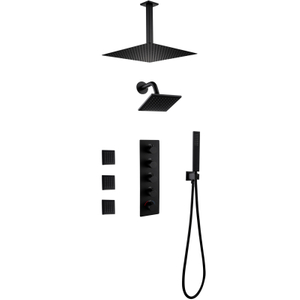 الحمام الأسود الحديث 4-وظيفة مجموعة خلاط دش ثرموستاتي مخفي