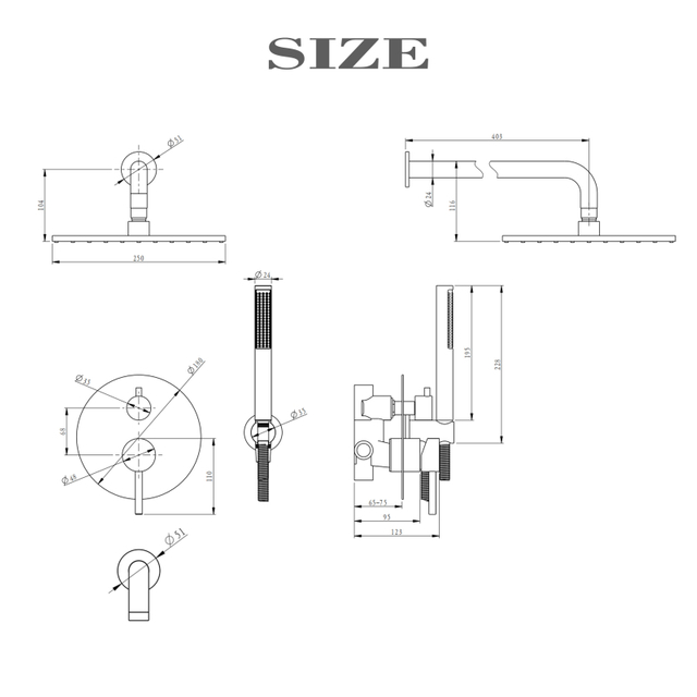 304 مسدس من الفولاذ المقاوم للصدأ باللون الرمادي مثبت على الحائط للحمام المخفي ومجموعات صنبور الحوض