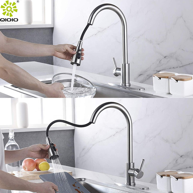 حنفيات حوض مطبخ من الفولاذ المقاوم للصدأ عالية الجودة بمقبض واحد عالي الجودة من CUPC مع بخاخ يسحب